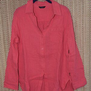 RACHEL ROY Women’s Long Sleeve Pink Crinkle Style Soft Button Up Tunic